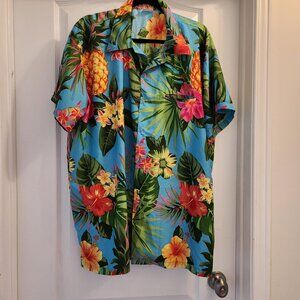 King Kameha Hawaiian Shirt 5XL Blue Tropical Floral Button Up Aloha